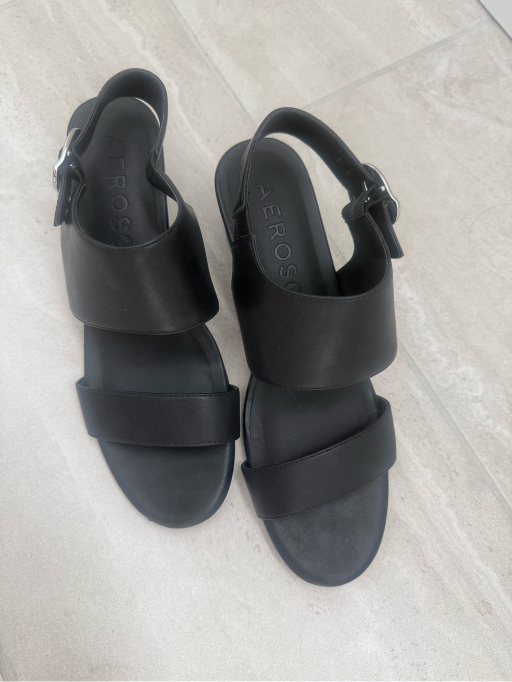 AEROSOLES Black Double-Strap Slingback Sandals